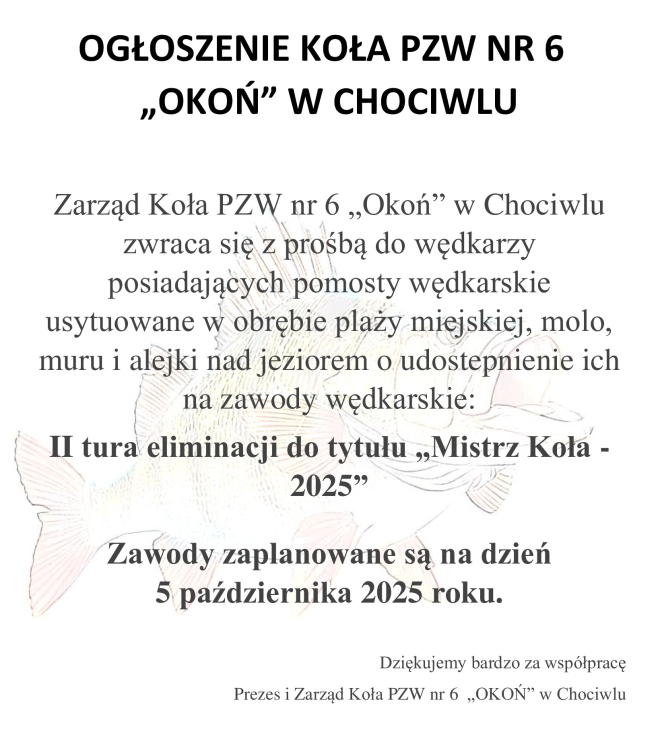 Prośba o otwarcie pomostów na zawody w 5.10.2025 roku