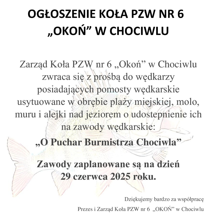 Prośba o otwarcie pomostów na zawody w 29.06.2025 roku