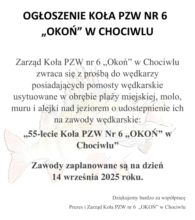 Prośba o otwarcie pomostów na zawody w 14.09.2025 roku